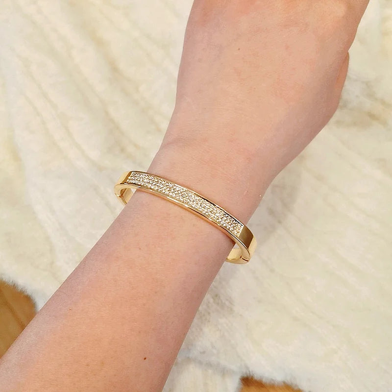 Elegant Crystal Cuff Bangle Bracelet - Rose Gold