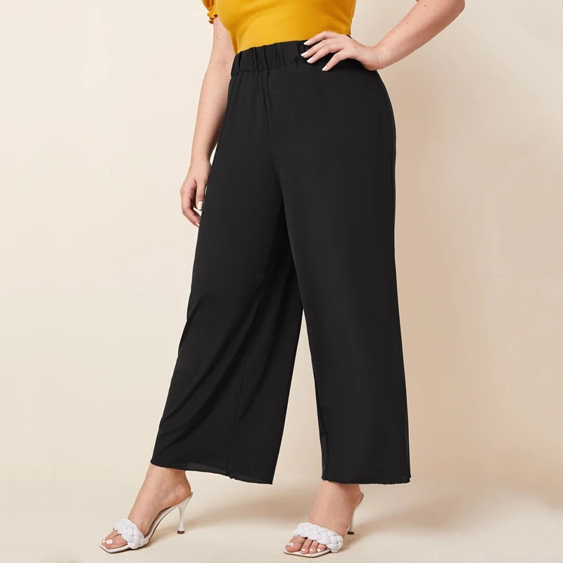 Women's Plus Size Wide Leg Pants - Elastic Waist Casual Trousers