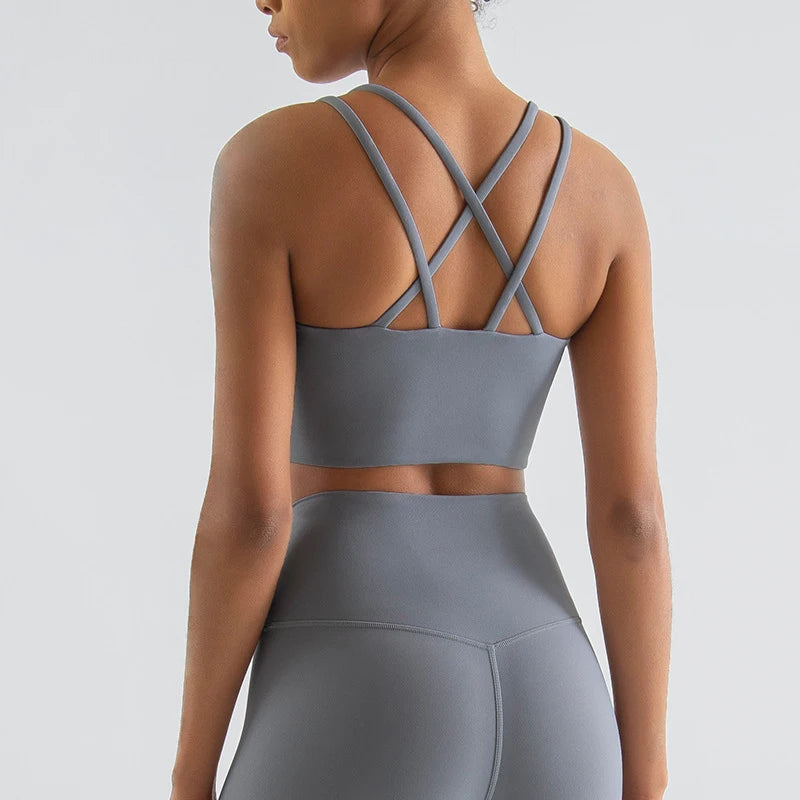 Women's Cross-Back Sports Bra - Breathable Nylon Yoga & Fitness Bralette