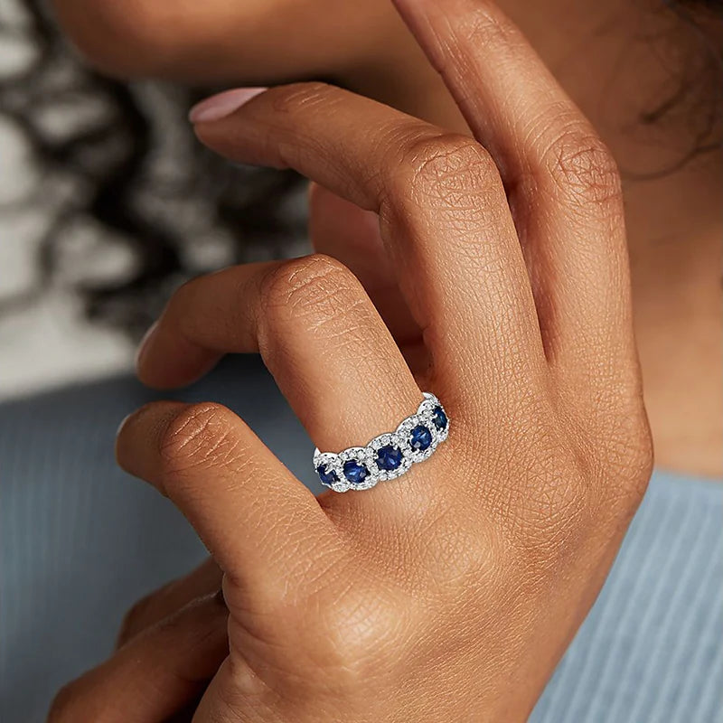 Luxury Blue & White Cubic Zirconia Wedding Ring for Women