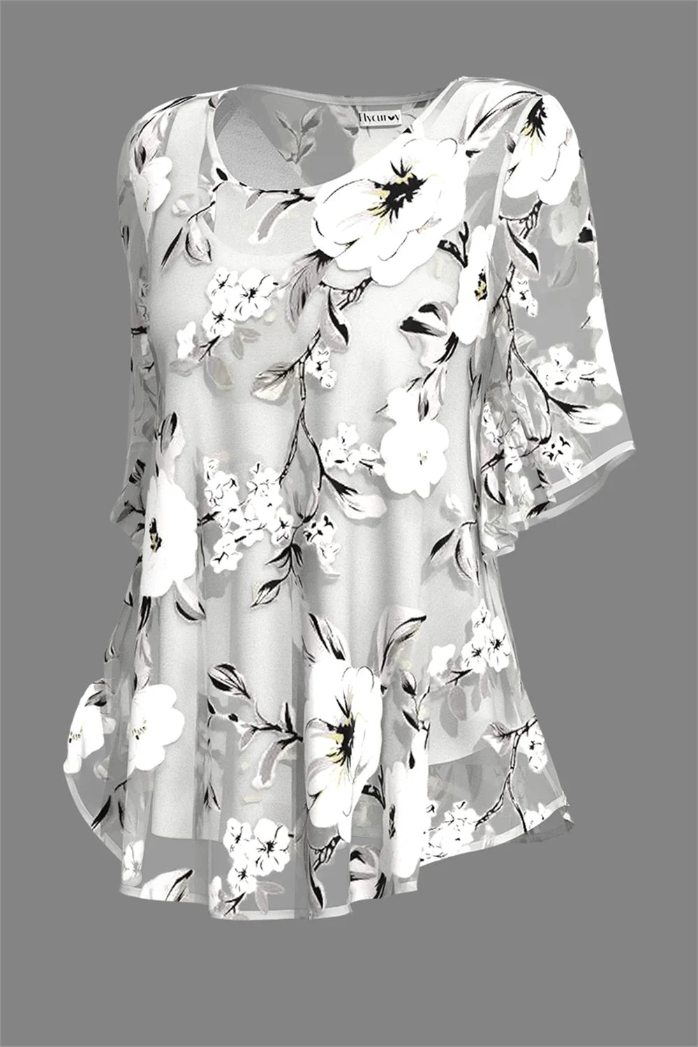 Plus Size Floral Chiffon Two-Piece Blouse Set