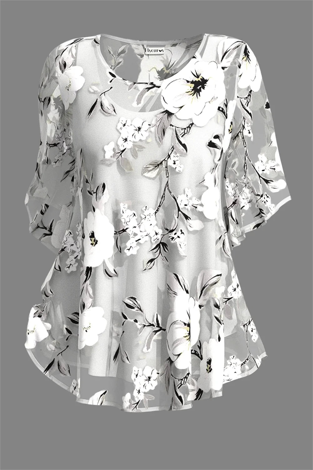 Plus Size Floral Chiffon Two-Piece Blouse Set