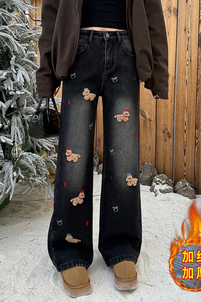 Women's Embroidered Loose Fit Denim Jeans