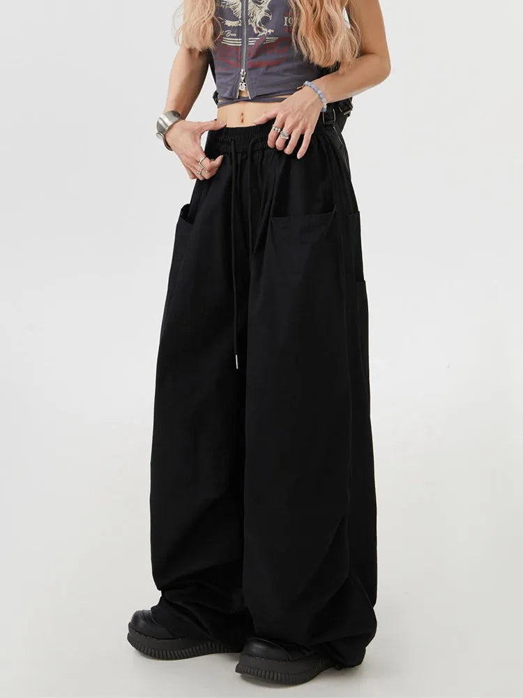 Women's High Waist Y2K Cargo Pants - Vintage Streetwear Wide Leg Trousers