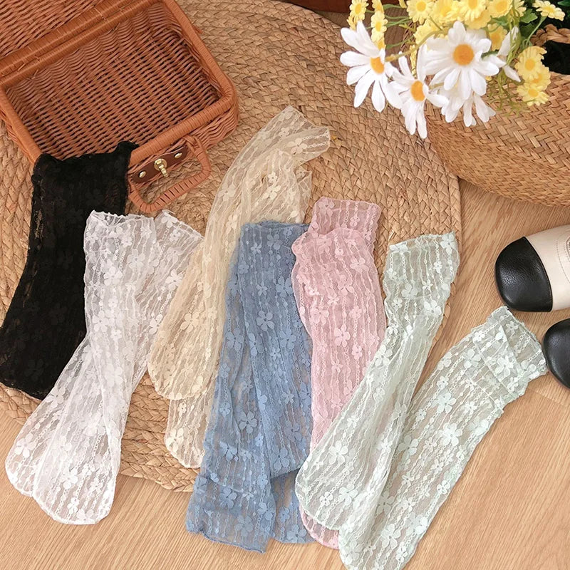 Women's Floral Lace Mesh Socks - Breathable Transparent Fishnet Hosiery