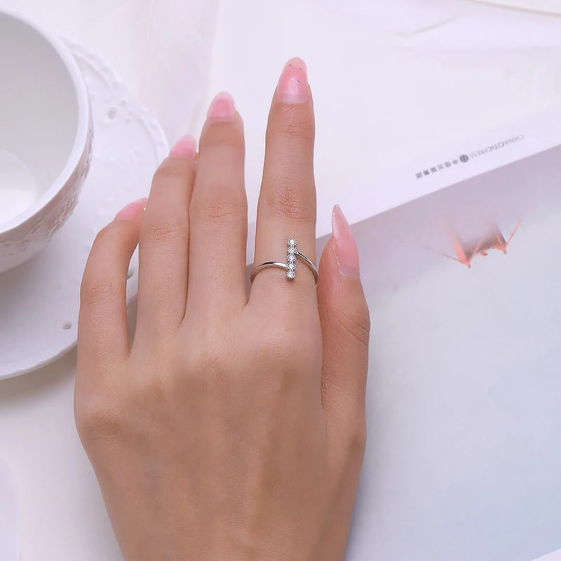 MODIAN 925 Sterling Silver Engagement Ring - Delicate Zircon Wedding Band for Women