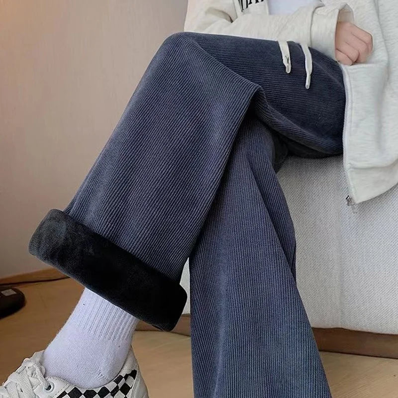 Women's High-Waisted Corduroy Straight Leg Pants
