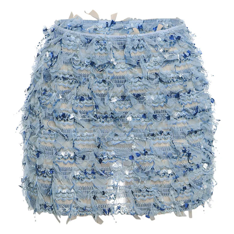 Women's Knit Tassel Midi Skirt - Stretch Bodycon Streetwear