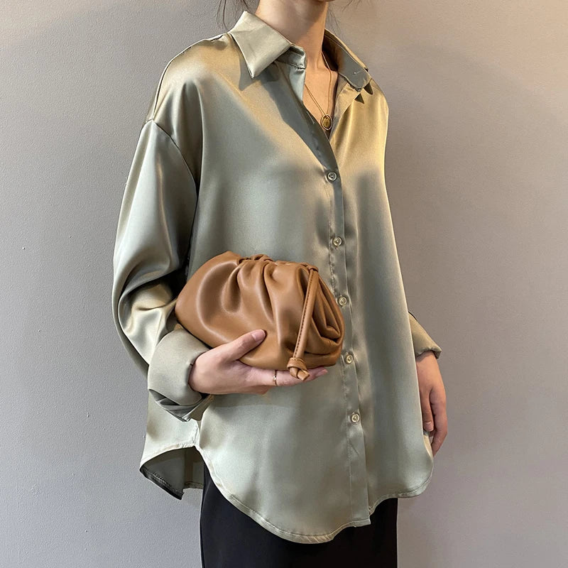 Women's Vintage Button-Up Blouse - Long Sleeve Dress Shirt