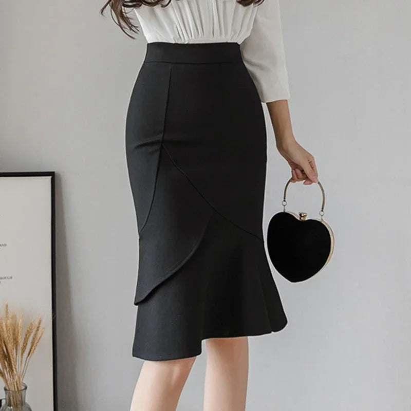 Women's High Waist Bodycon Midi Skirt - Elegant Office & Bridal Wear