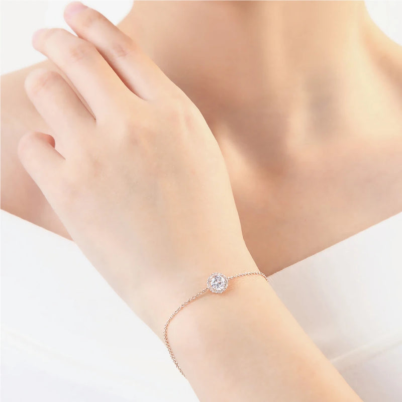 Women's Rose Gold Cubic Zirconia Charm Bracelet - Elegant Round Cut Design
