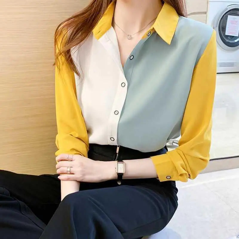 Women's Chiffon Button-Down Blouse - Slim Fit Office Shirt