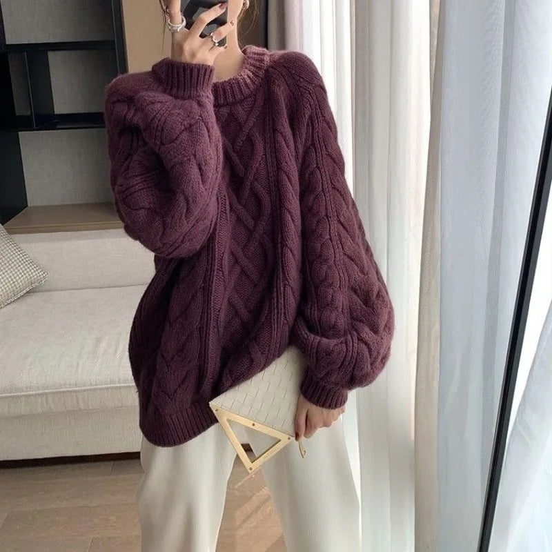 Women's Turtleneck Sweater - Loose Fit Knit Pullover