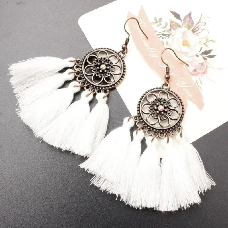 Bohemian Tassel Drop Earrings - Geometric Fringe Dangle Earrings for Women