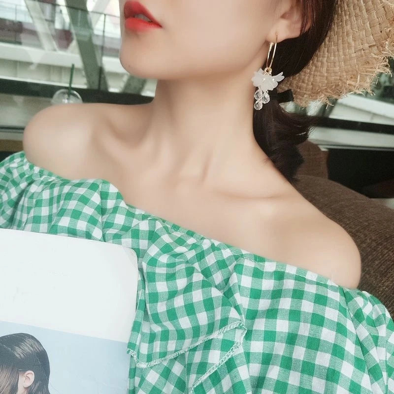 Korean Crystal Flower Drop Earrings - Elegant Long Tassel Earrings for Women