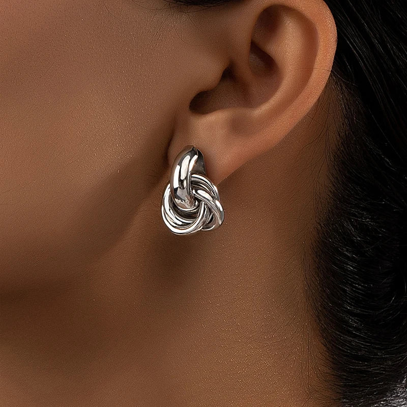 Gold Knot Hoop Earrings for Women - Trendy Geometric Design