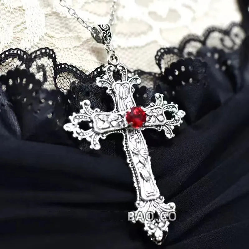 Crystal Cross Pendant Necklace - Gothic Punk Style Jewelry