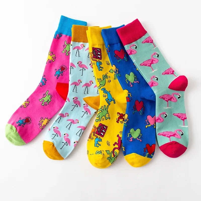 Flamingo Cotton Socks - Unisex Casual Mid-Calf Socks
