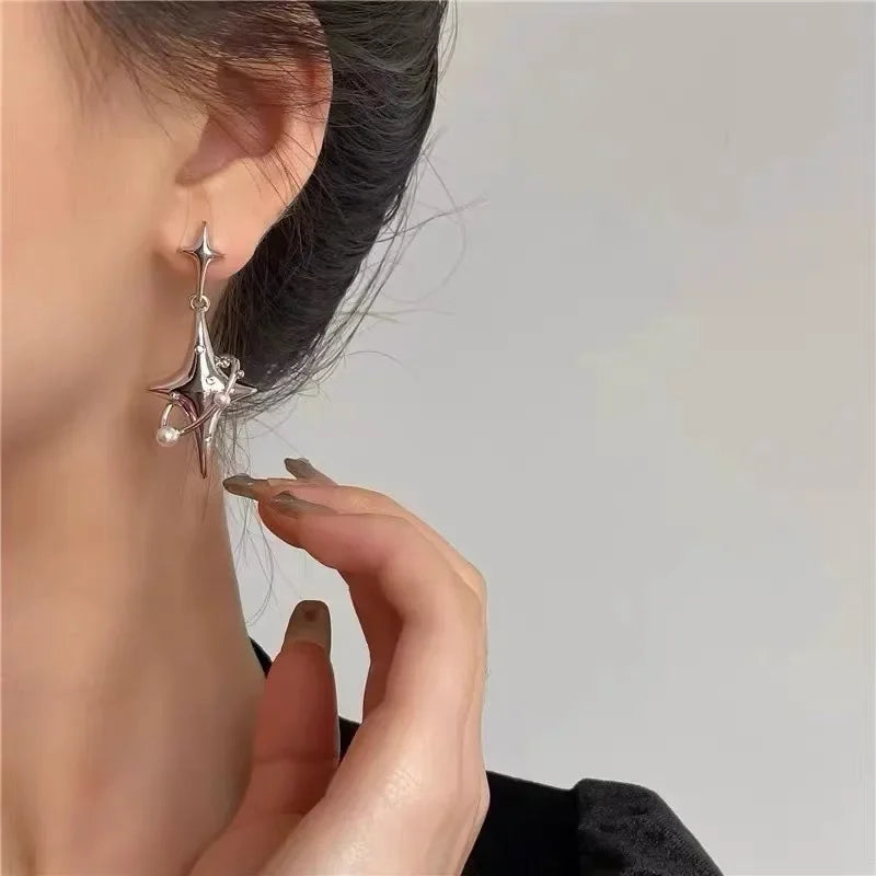 Vintage Star Drop Earrings - Pearl & Crystal Planet Design