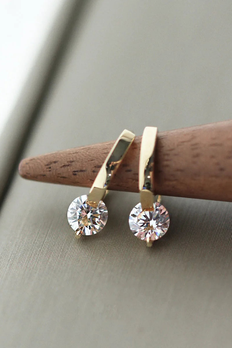 Gold-Plated Cubic Zirconia Stud Earrings - 925 Silver Needle