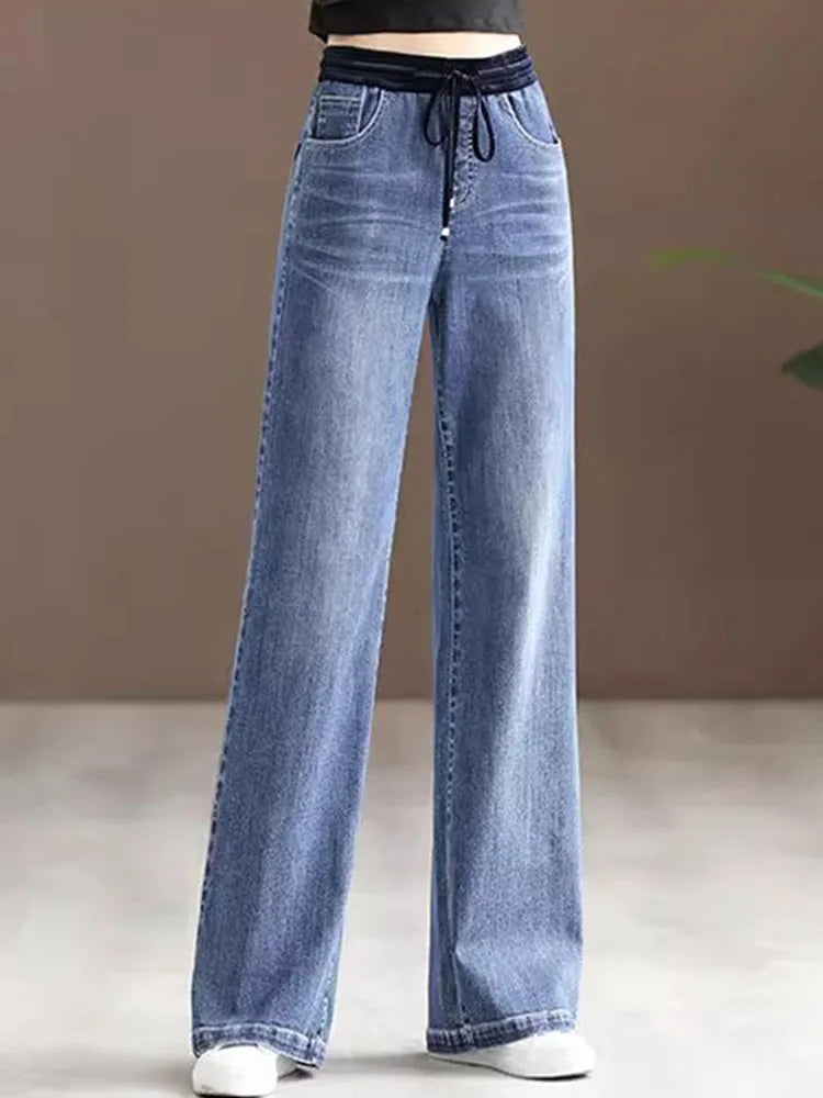 Women's High Waist Wide Leg Jeans - Korean Style Baggy Denim Pants