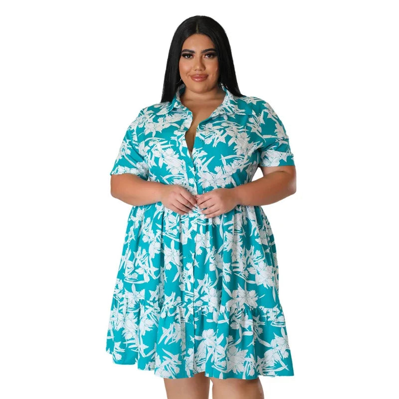 Women's Plus Size Floral Print A-Line Midi Dress