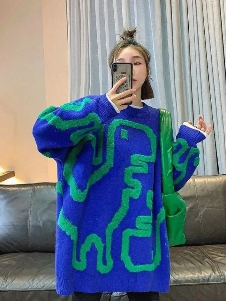 Vintage Floral Embroidered O-Neck Sweater - Women's Korean Streetwear