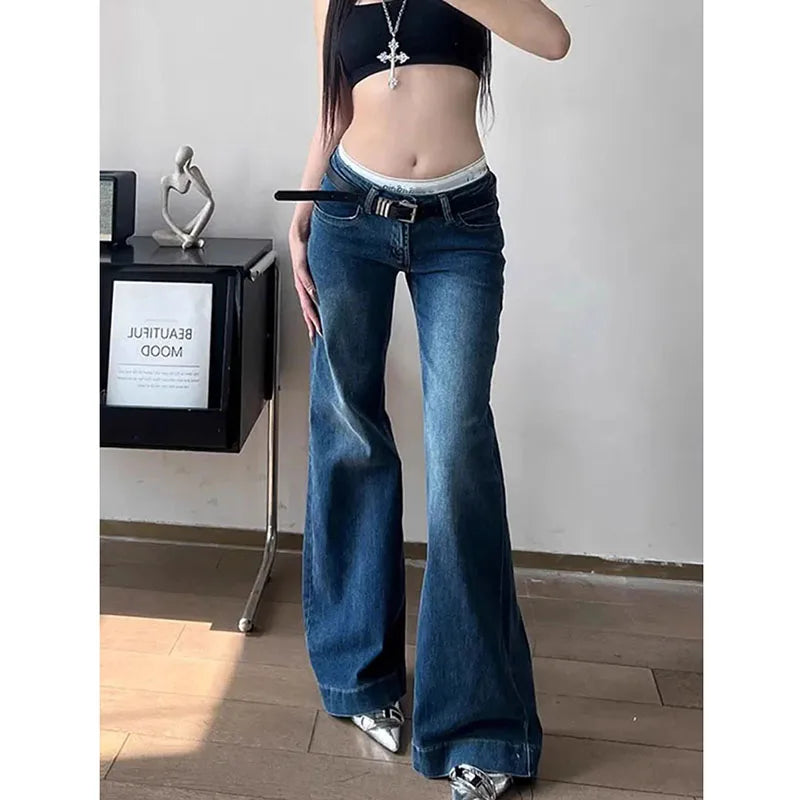 Women's Low-Waist Flare Jeans - Korean Fashion Denim Pants