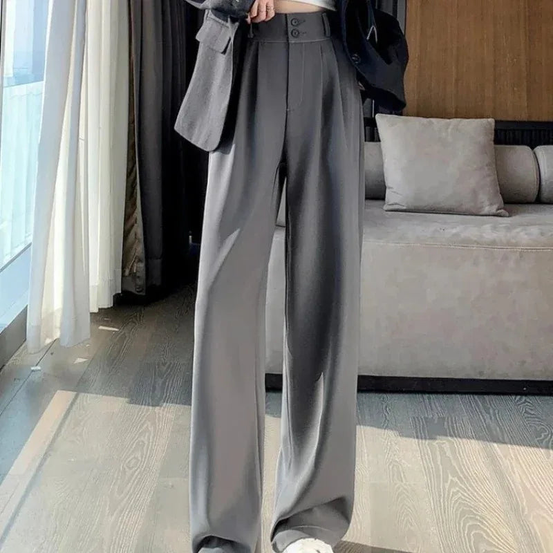 Women's High-Waist Wide Leg Trousers - Korean Style Elegant Pants