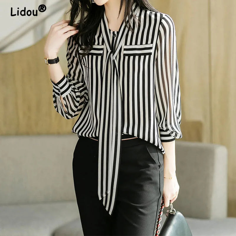 Elegant Striped Long Sleeve Blouse for Women