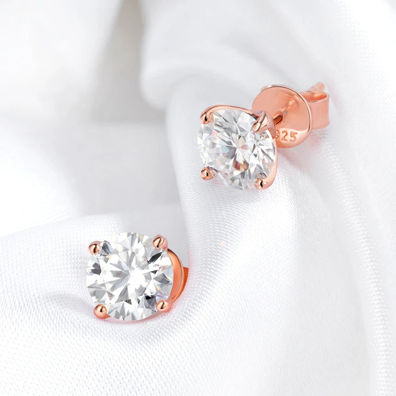 Sterling Silver Moissanite Stud Earrings - VVS1 Round Cut