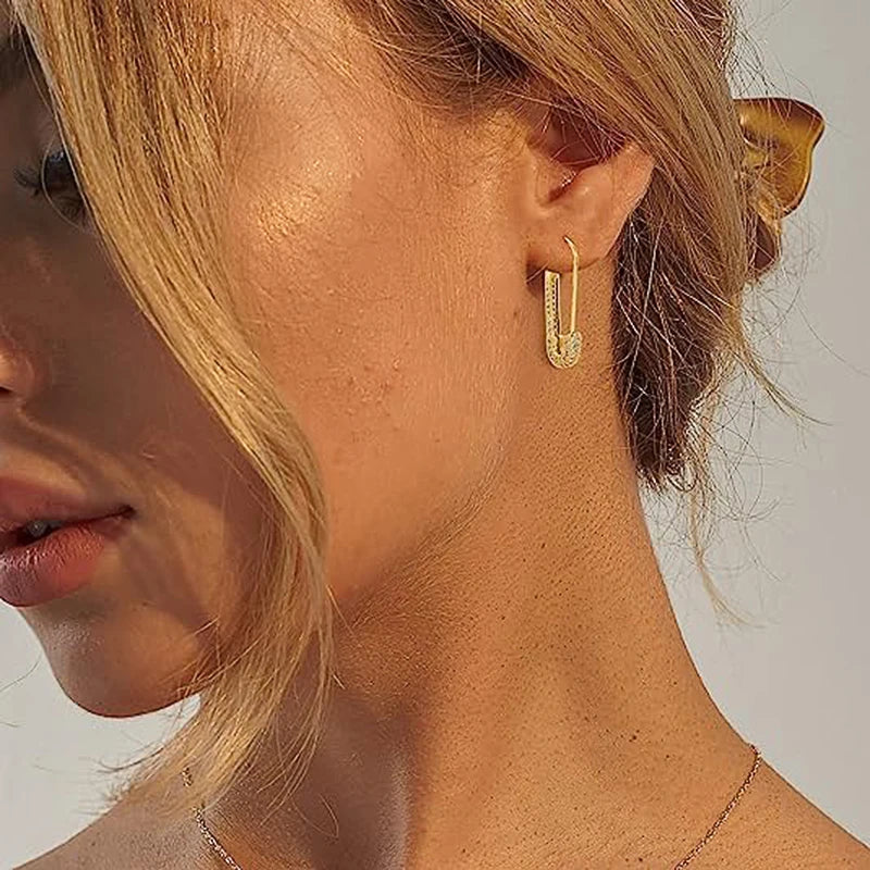 Huitan Chic Paper Clip Design Earrings - Elegant Geometric Hoop Earrings for Women