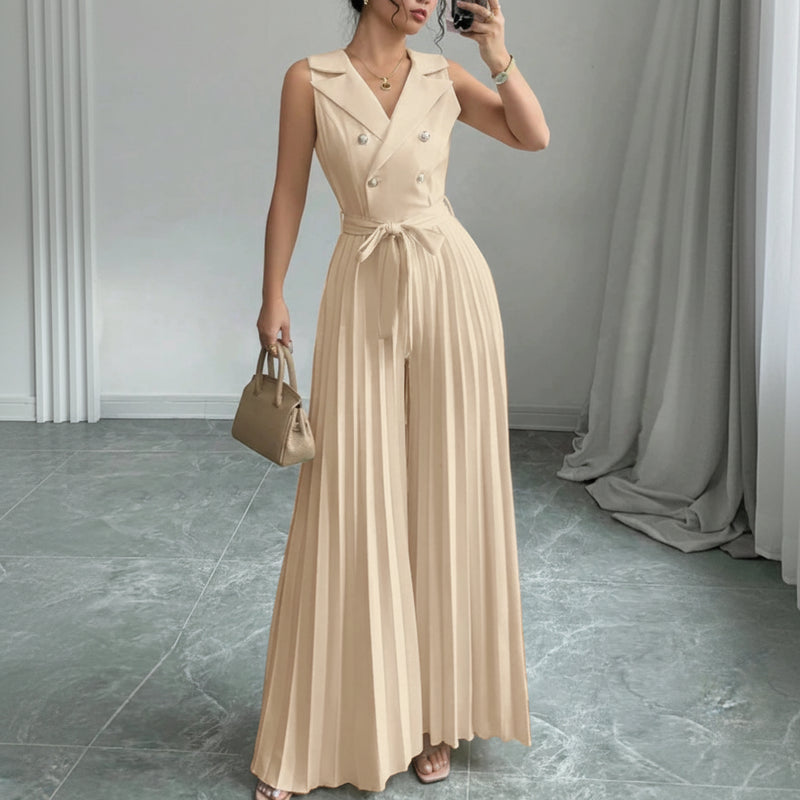 ZANZEA Women's Sleeveless Wide Leg Jumpsuit - Elegant V-Neck Office Romper
