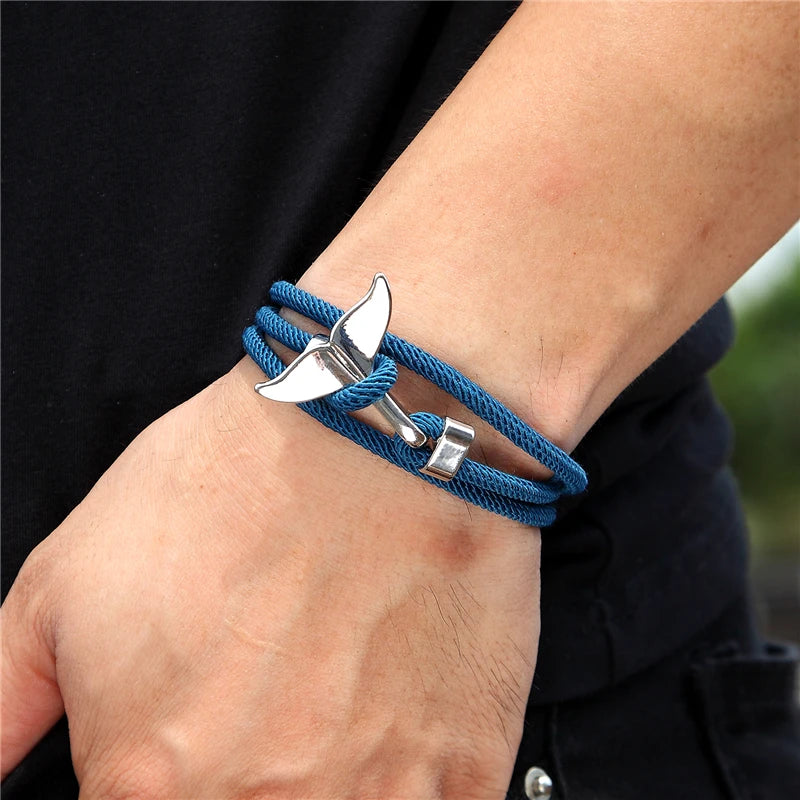 Ocean Style Whale Tail Anchor Bracelet - Adjustable Rope Bracelet for Men & Women