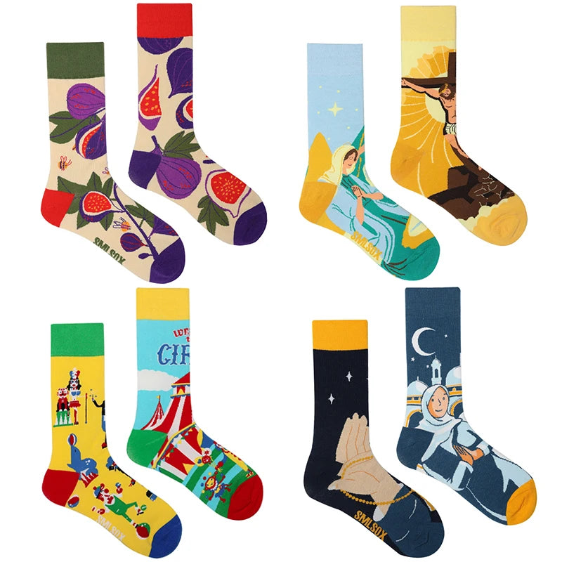 Colorful Cotton Crew Socks - Fun Patterns for Men & Women
