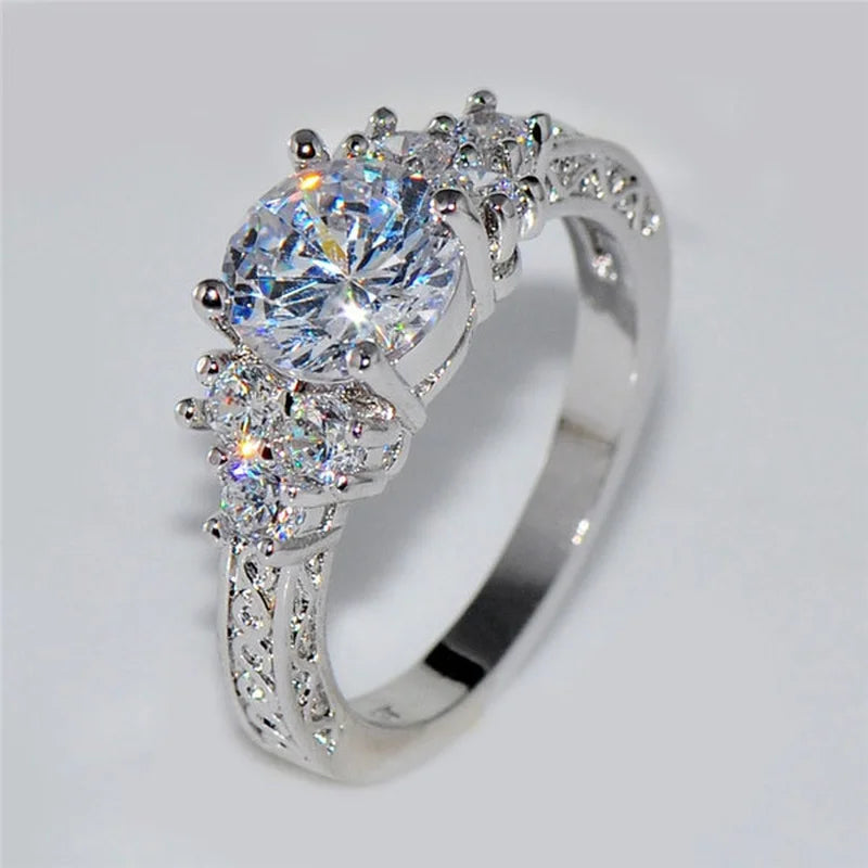 Silver Zircon Engagement Ring for Women