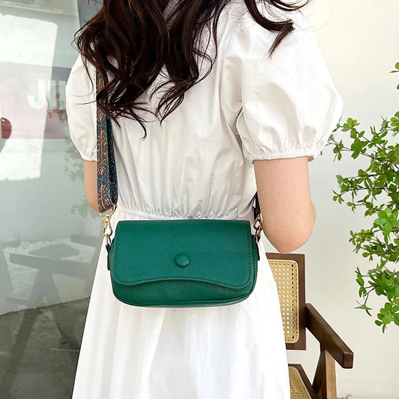 Women's PU Leather Crossbody Bag - Wide Strap Shoulder Purse with Embroidery