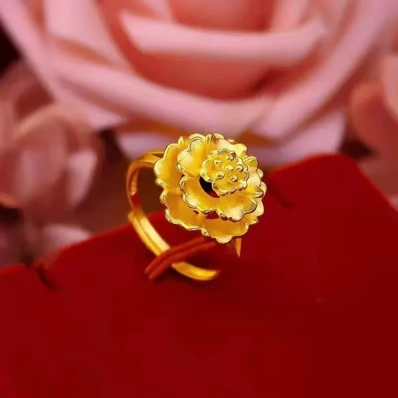 24K Gold Blooming Flower Ring - AU999 Fine Jewelry