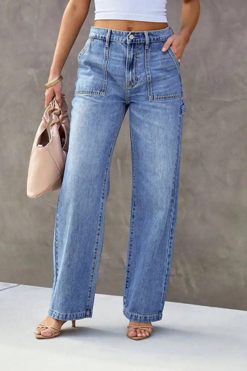Women's Light Blue Wide Leg Straight Jeans